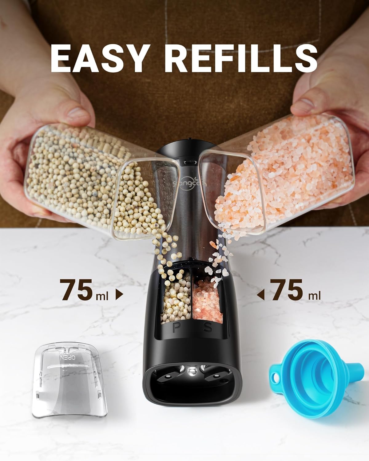 Sangcon 2-in-1 Electric Salt and Pepper grinder Set