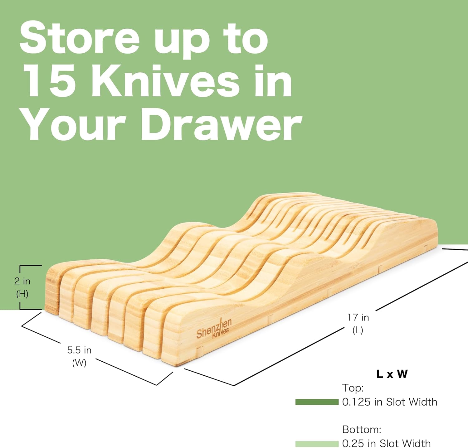 Durable Stylish X-Large In-Drawer Bamboo Knife Block