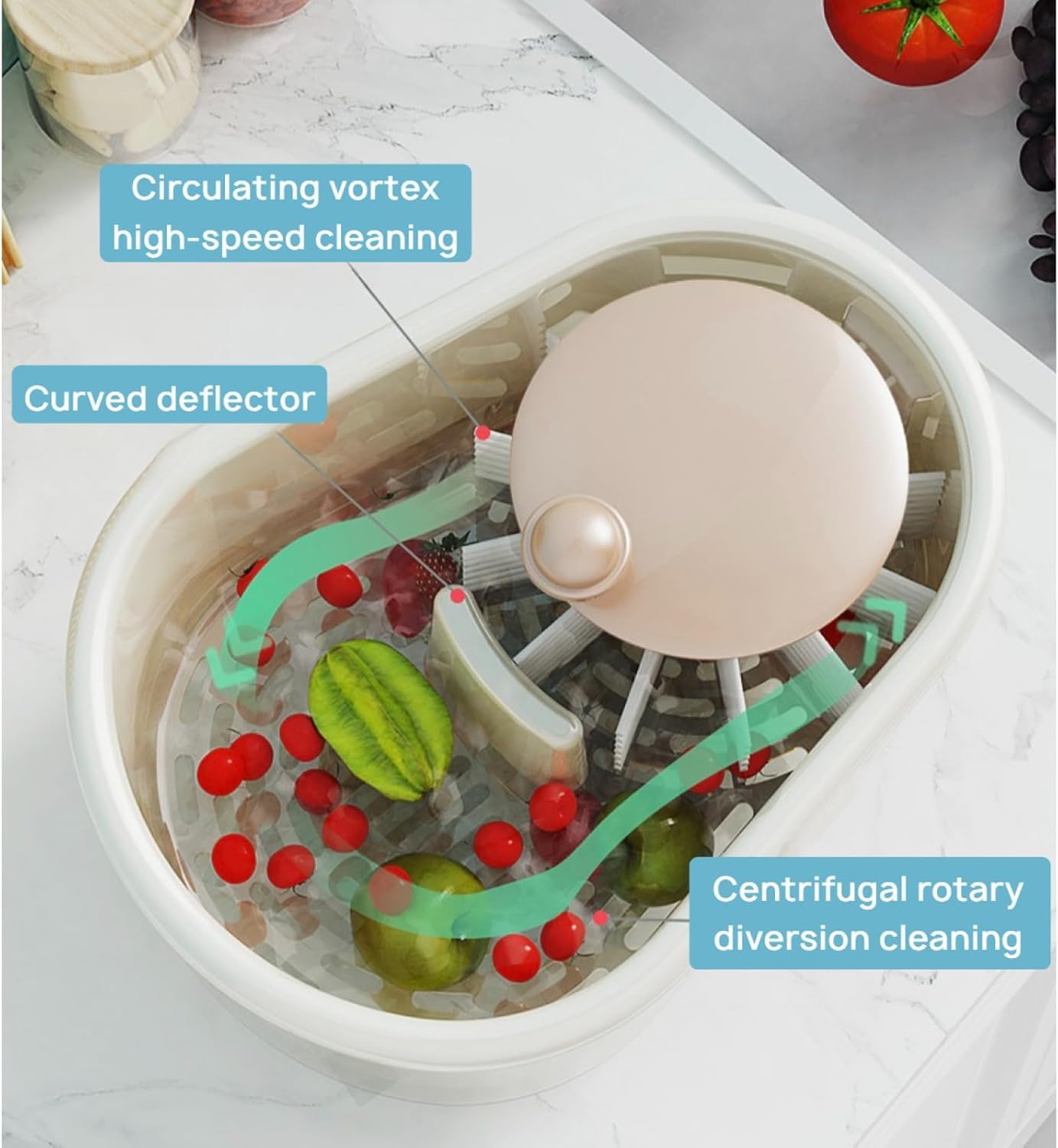 Efficient Manual Compact Fruit and Vegetable Cleaning System Green
