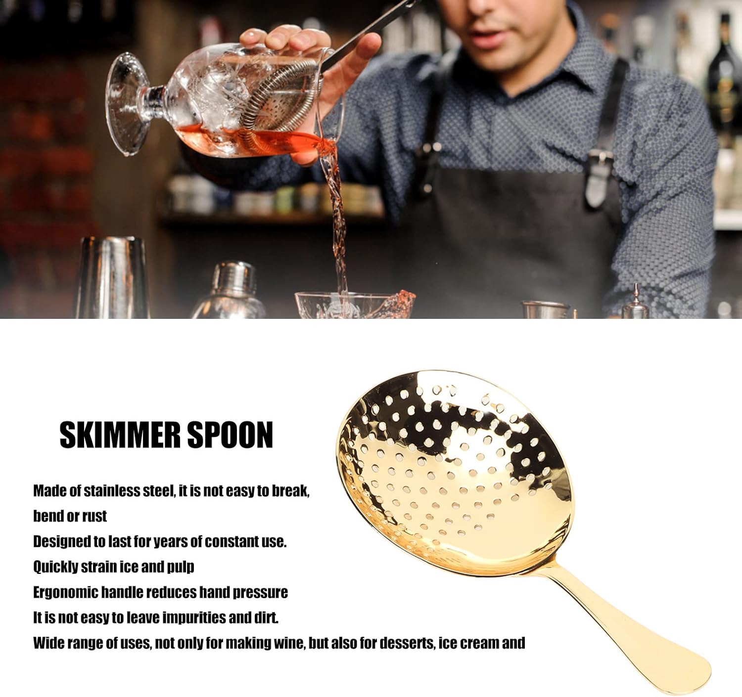 Stainless Steel Julep Strainer Bar Cocktail Spoon