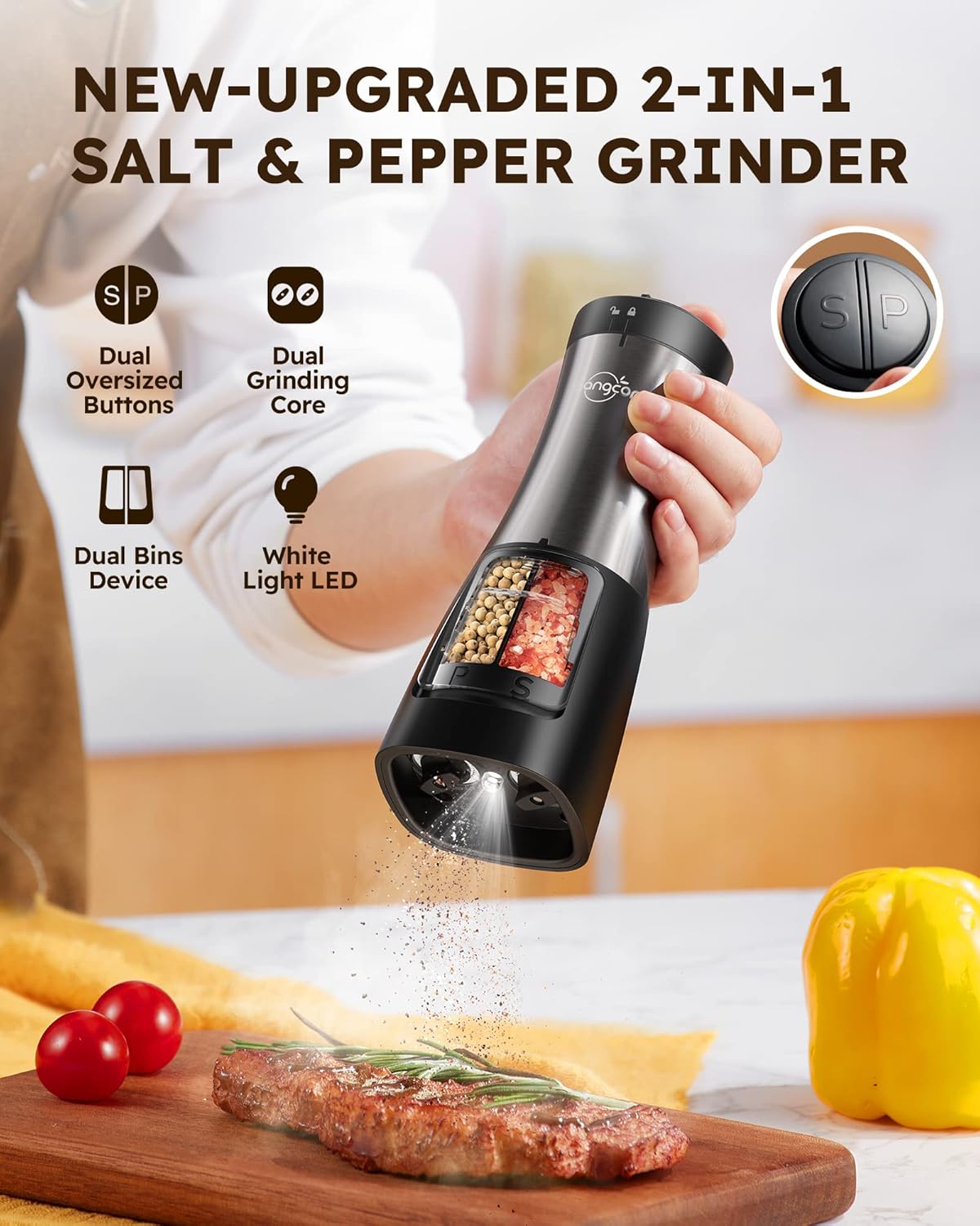 Sangcon 2-in-1 Electric Salt Pepper Grinder Set