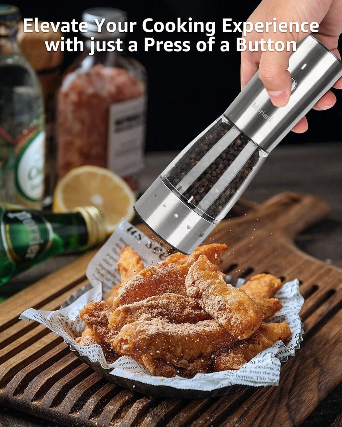 Moriank Electric Salt and Pepper Grinder Set Rechargeable Stainless Steel Tool
