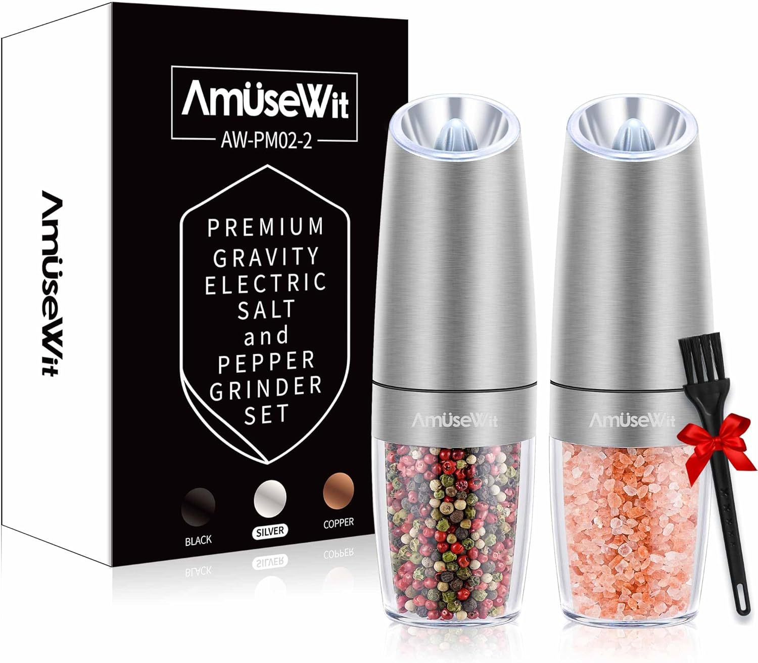 AmuseWit Gravity-Operated Electric Salt and Pepper Mill Set