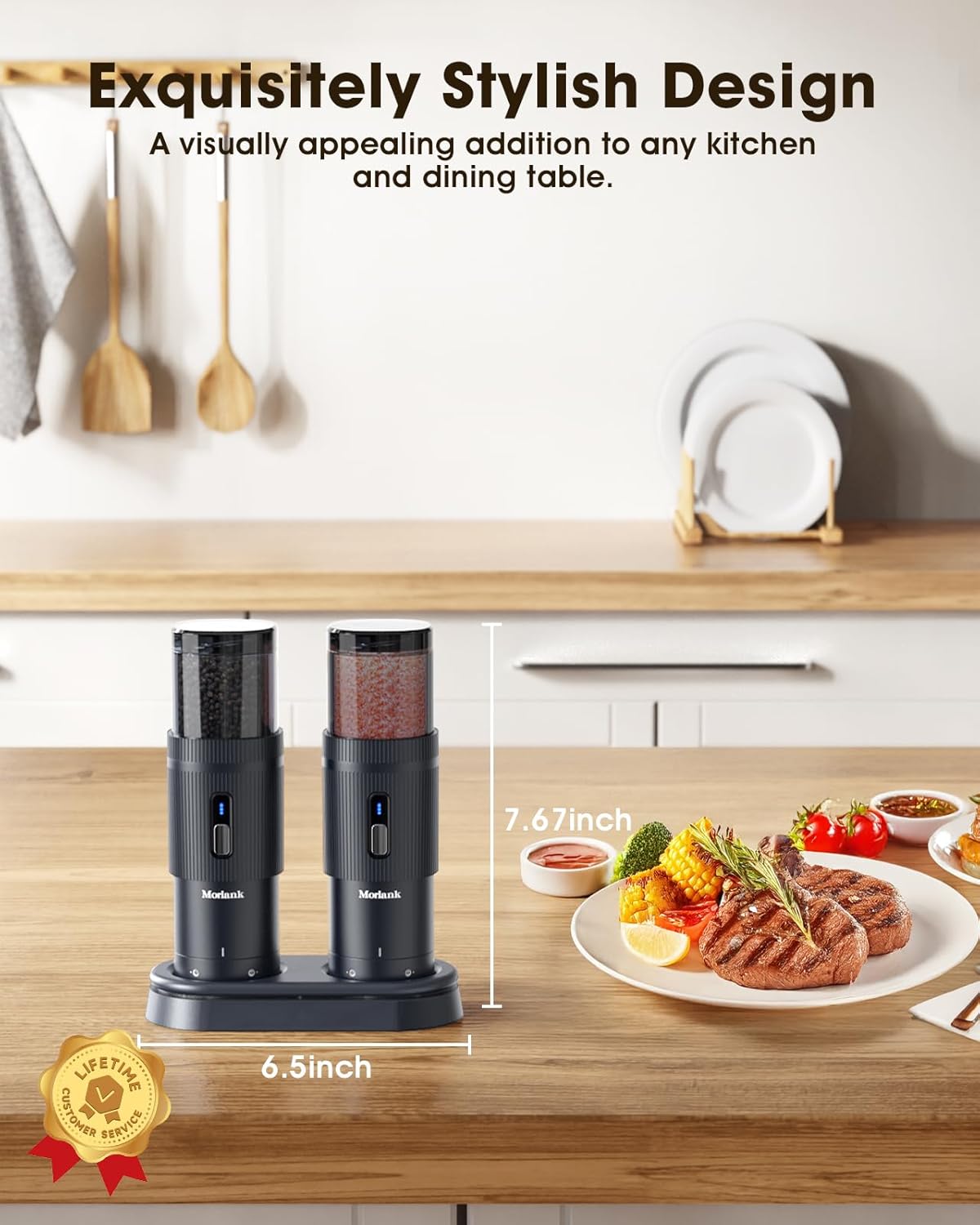 Upgraded Salt Pepper Mill Set Large Capacity Rechargeable Sleek Design Adjustable Coarseness