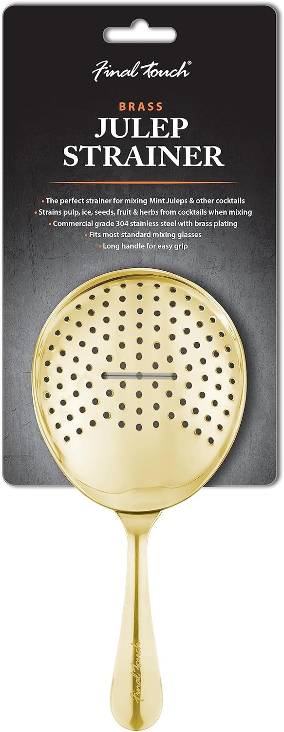 Final Touch Stainless Steel Julep Strainer Brass Finish Perfect for Cocktails