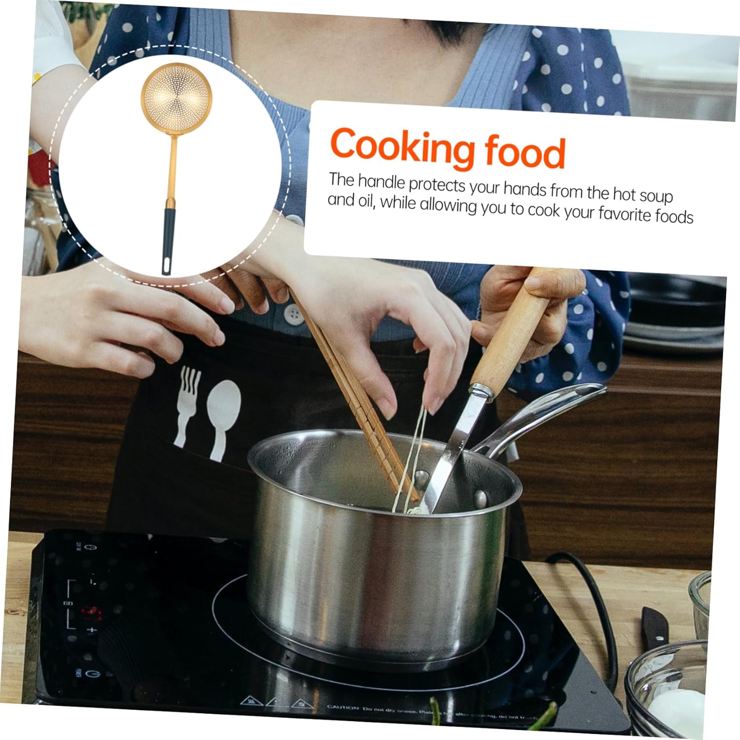 Stainless Steel Cooking Skimeter Frying Spoon Strainer Yellow