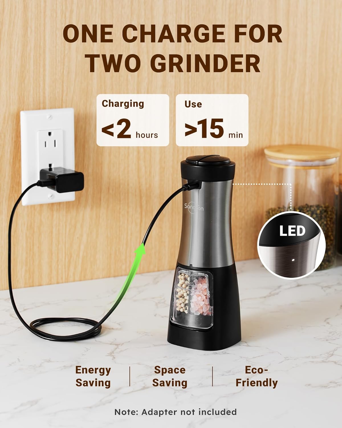 Sangcon 2-in-1 Electric Salt and Pepper grinder Set