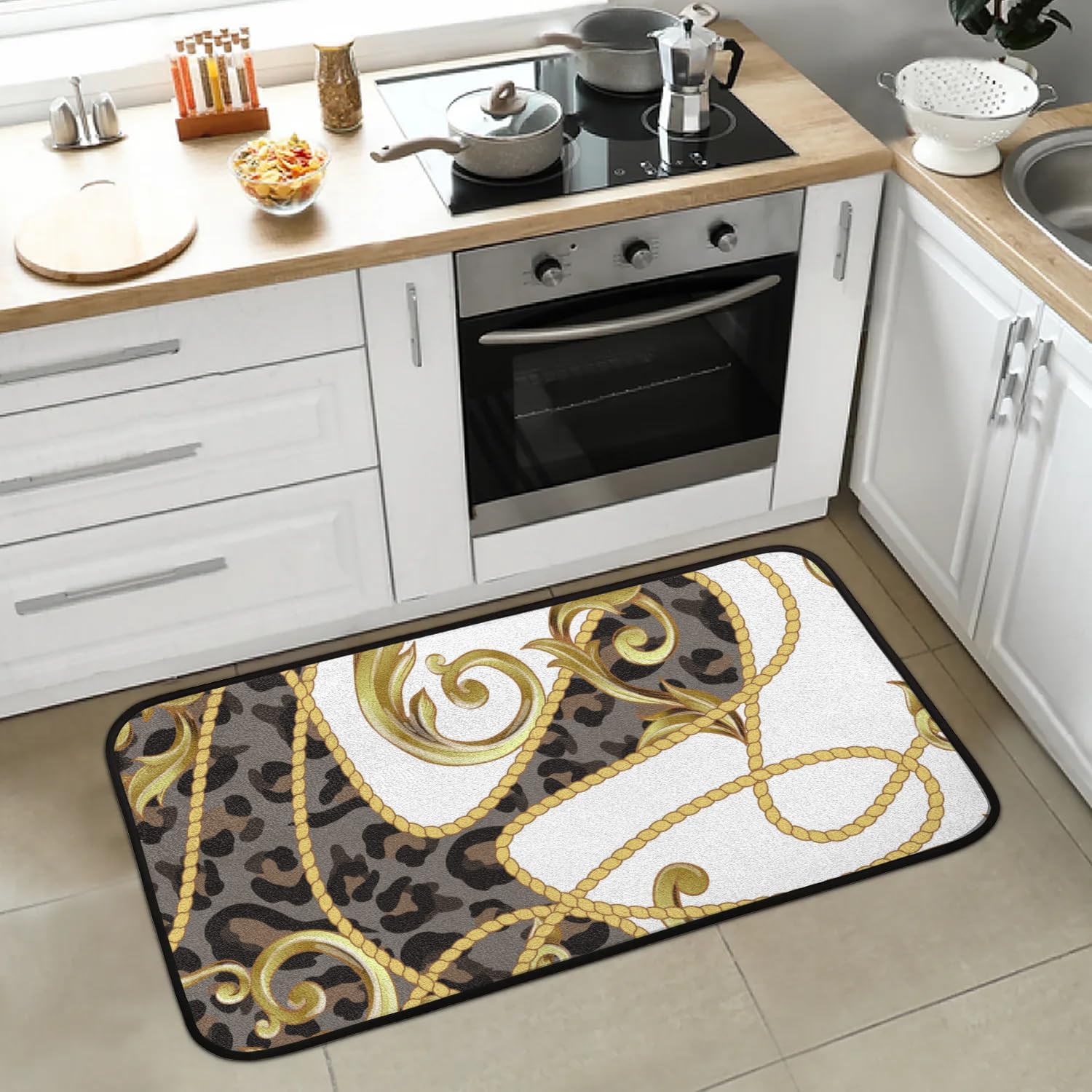 Funky QiuArt Cheetah Leopard Print Anti Fatigue Kitchen Mat