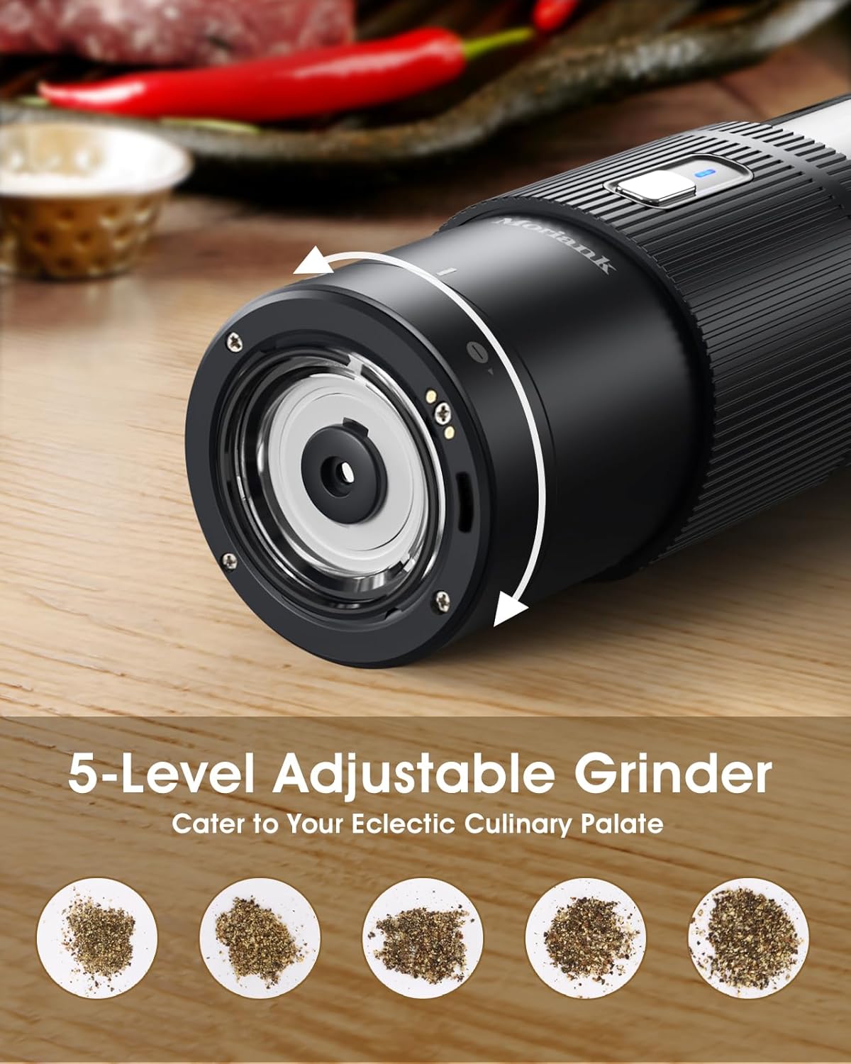 Upgraded Salt Pepper Mill Set Large Capacity Rechargeable Sleek Design Adjustable Coarseness