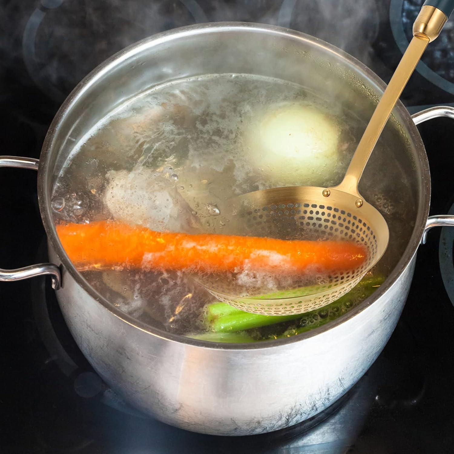 Hemoton Stainless Steel Frying Skimmer Spoon