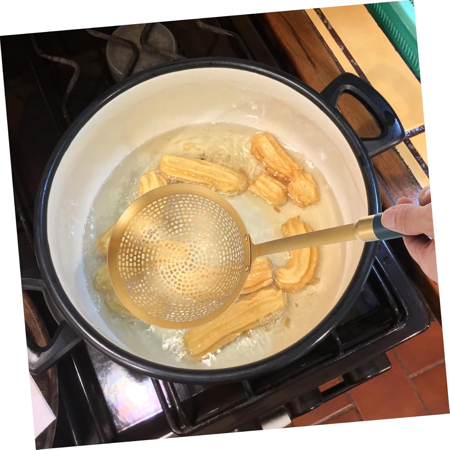 Stainless Steel Cooking Skimeter Frying Spoon Strainer Yellow
