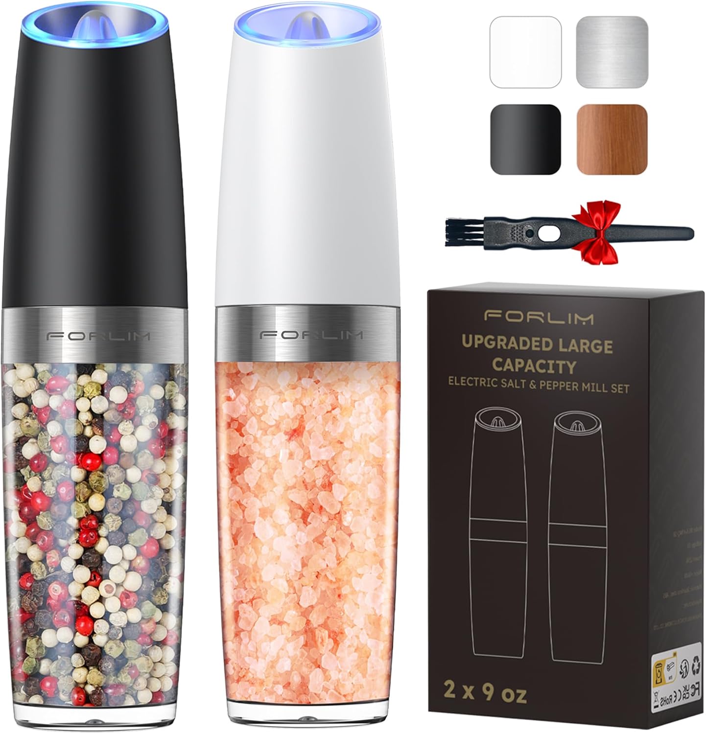 FORLIM Electric Salt Pepper Grinder Set 9 oz Adjustable Powerful