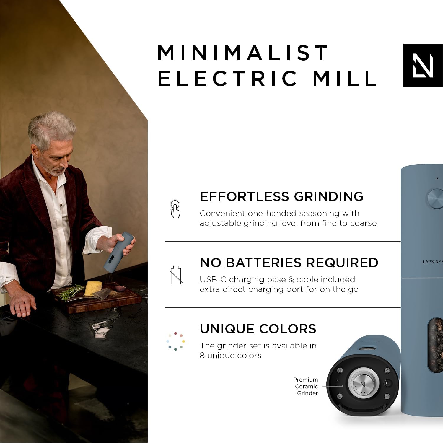 LARS NYSM-Smart Electric Salt Pepper Mill Set