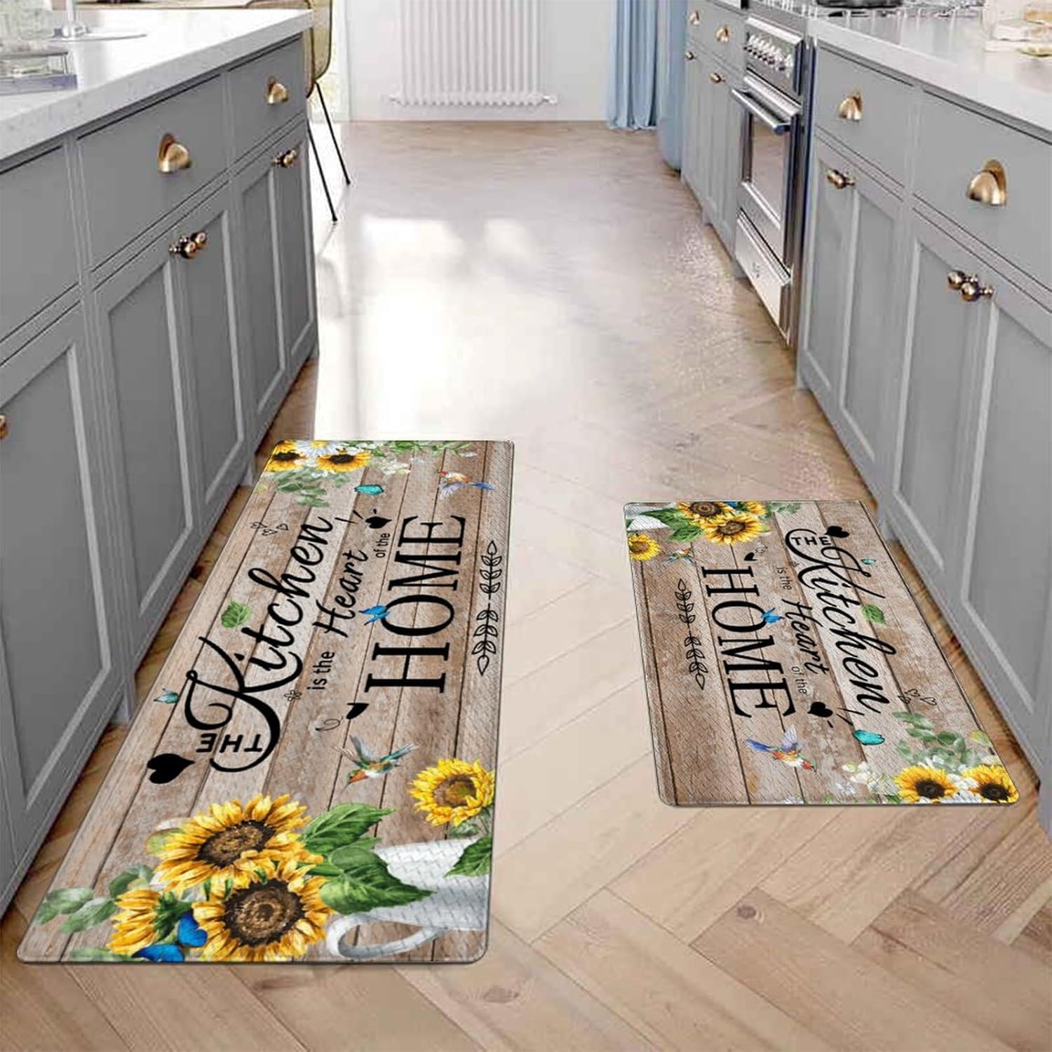 Two-Piece Non-Skid Kitchen Mat Set with Comfortable Floral Designs