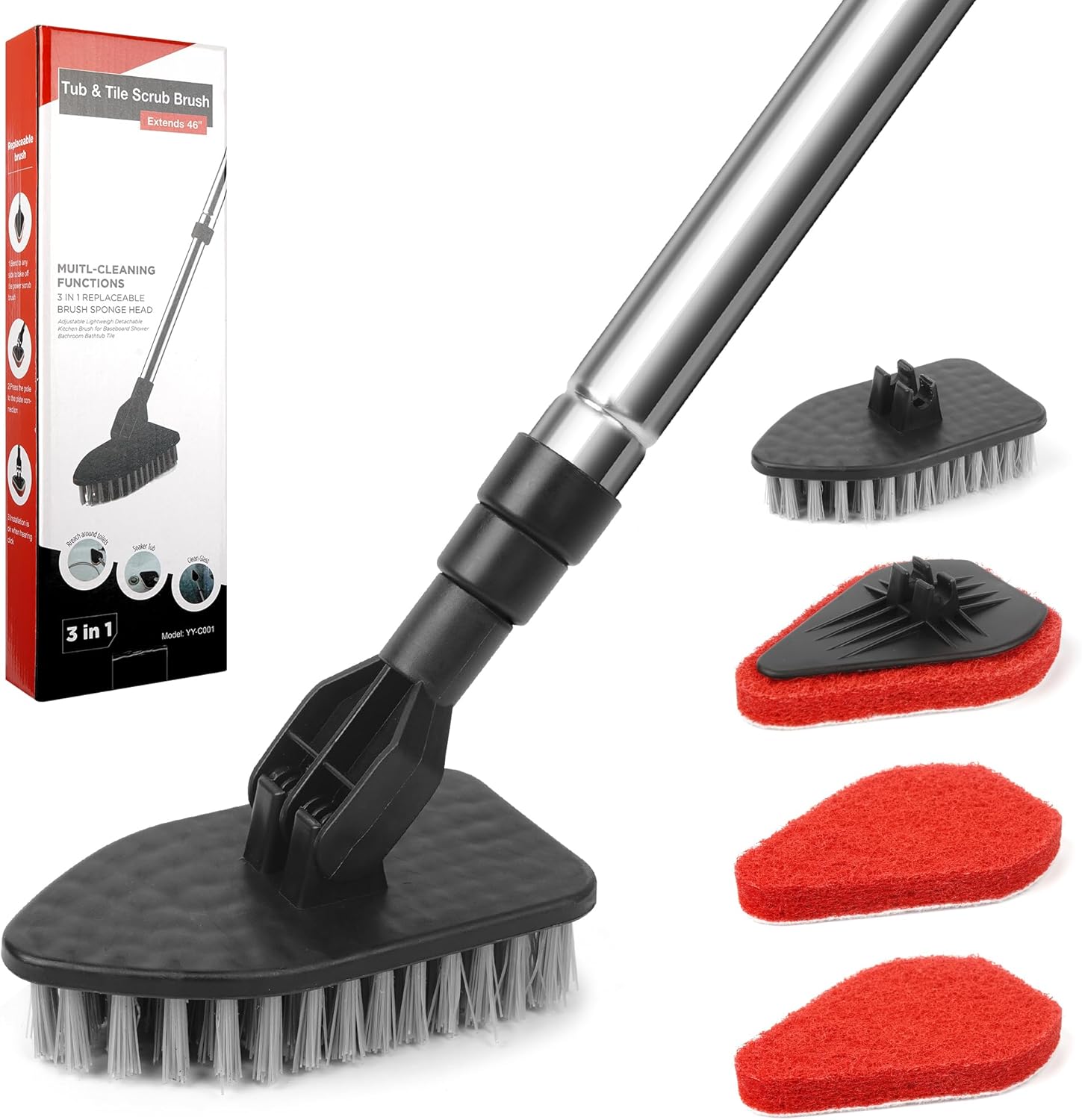 Tub Tile Scrubber Brush with 180 Rotation Extendable Design