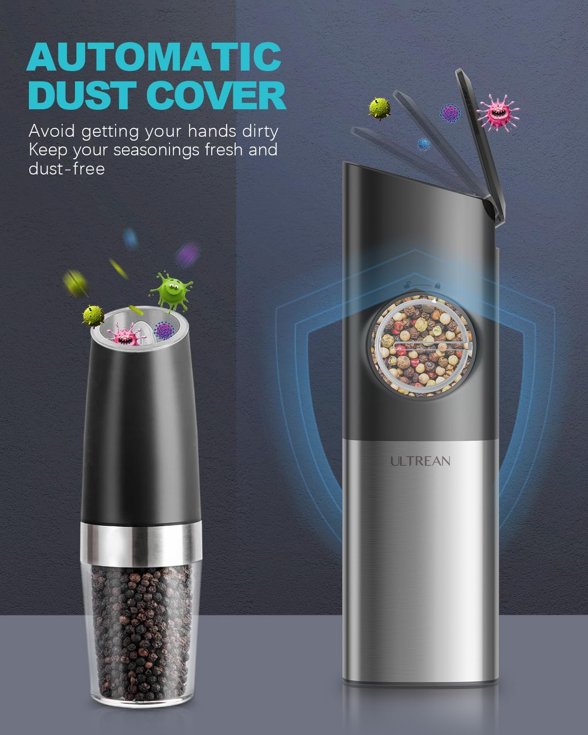 Ultrean Electric Salt Pepper Grinder Set - Rechargeable Adjustable Stainless Steel