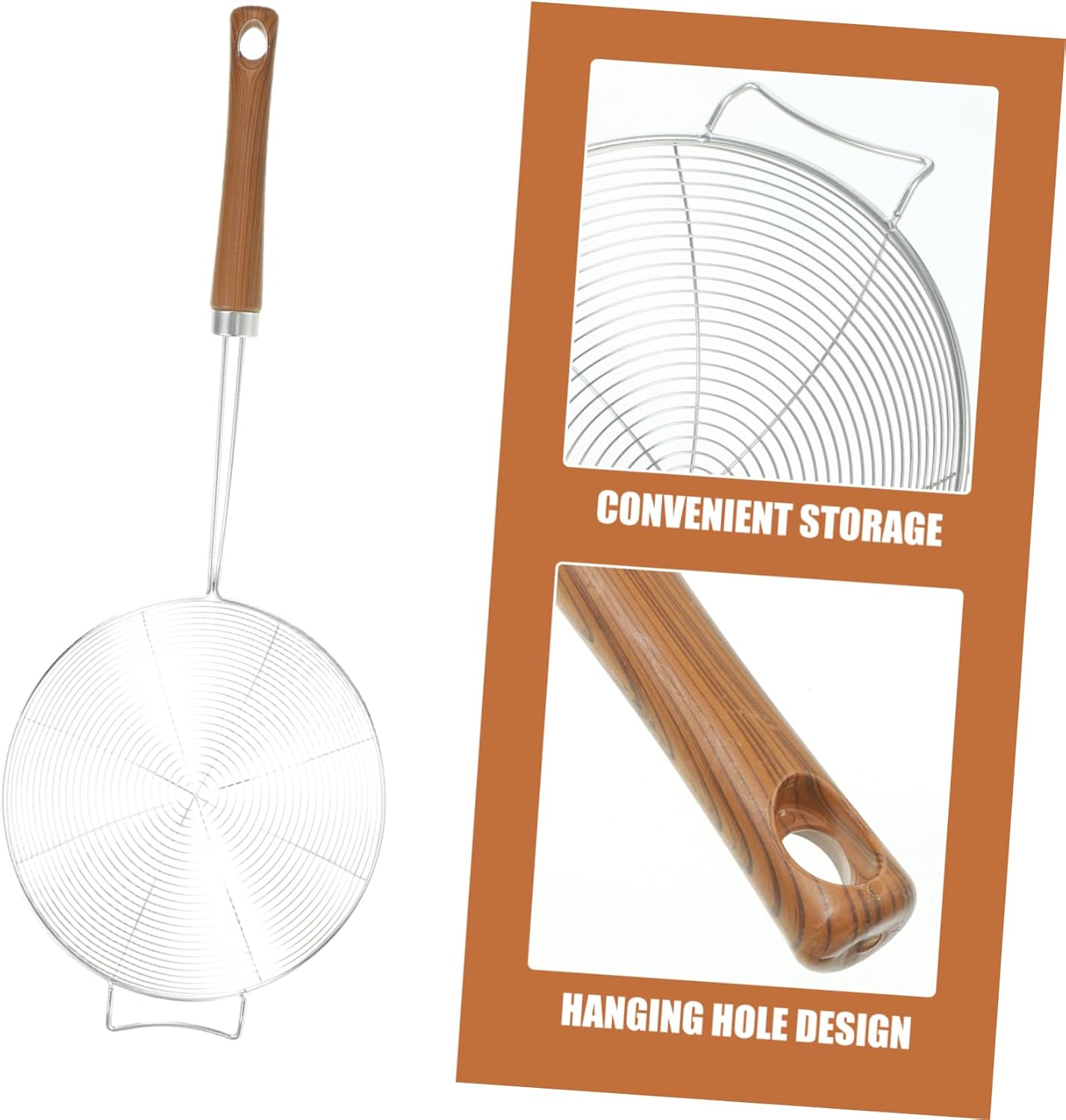 Luxshiny 304 Stainless Steel Mesh Strainer with Wooden Handle Kitchen Colander