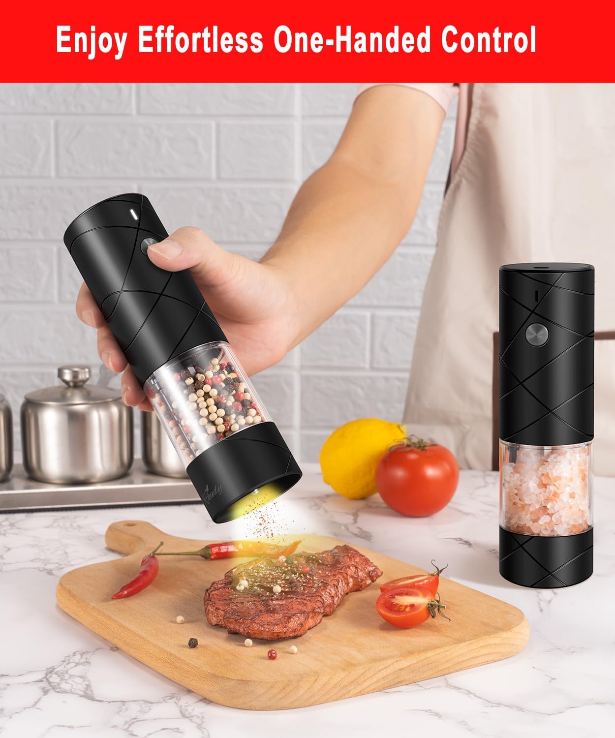 Rechargeable Electric Salt And Pepper Grinder Set - Extra Large Capacity - LED Light