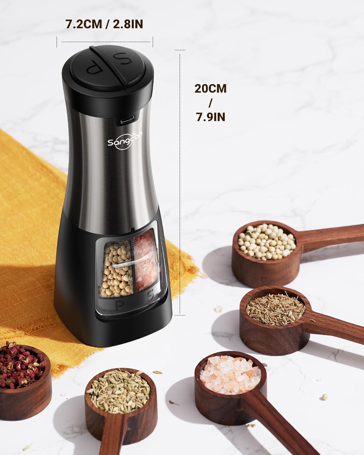 Sangcon 2-in-1 Electric Salt and Pepper grinder Set
