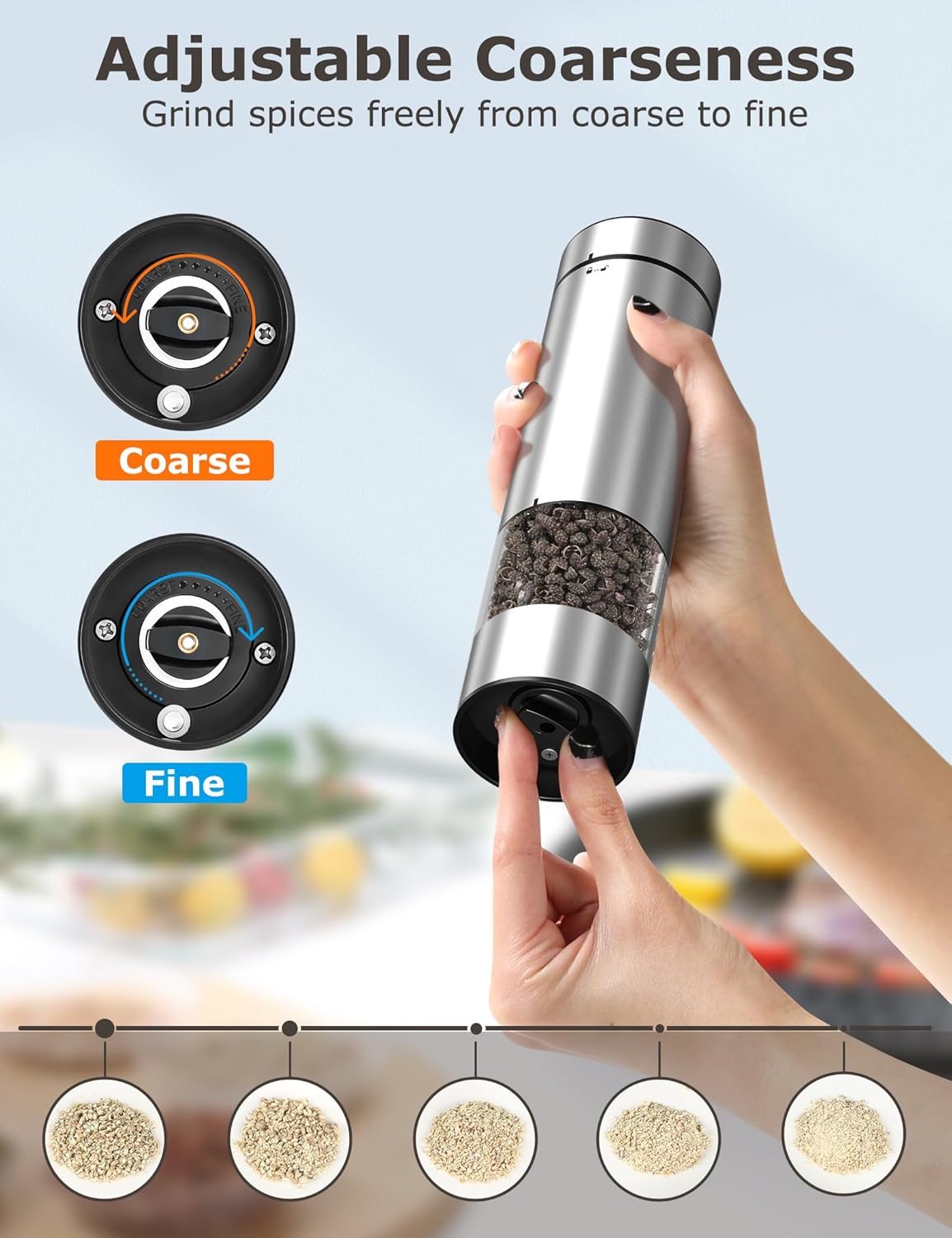 Adjustable Electric Salt Pepper Grinder Set