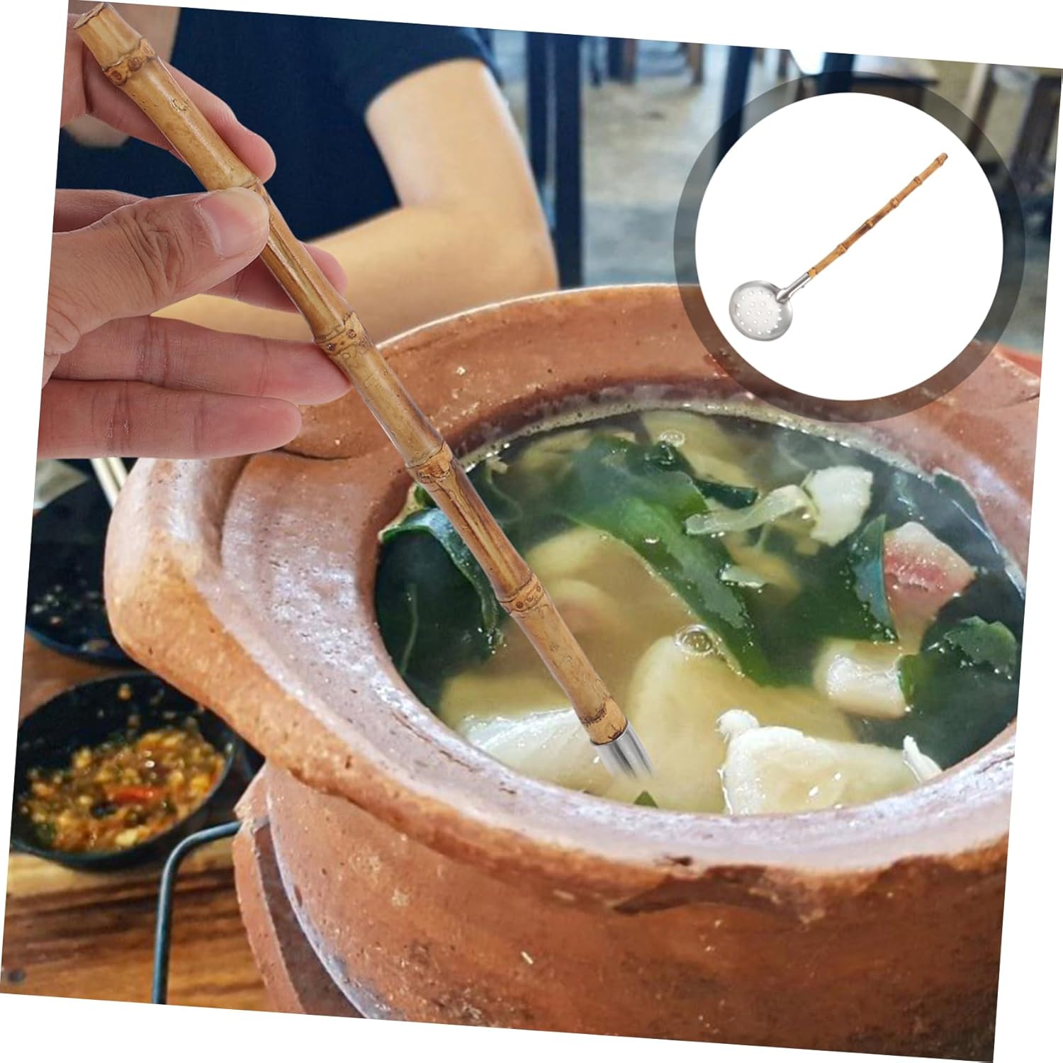 Sturdy Bamboo Colander for Hot Pot Cooking Easy Cleaning StAINLESS STEEL Spoon