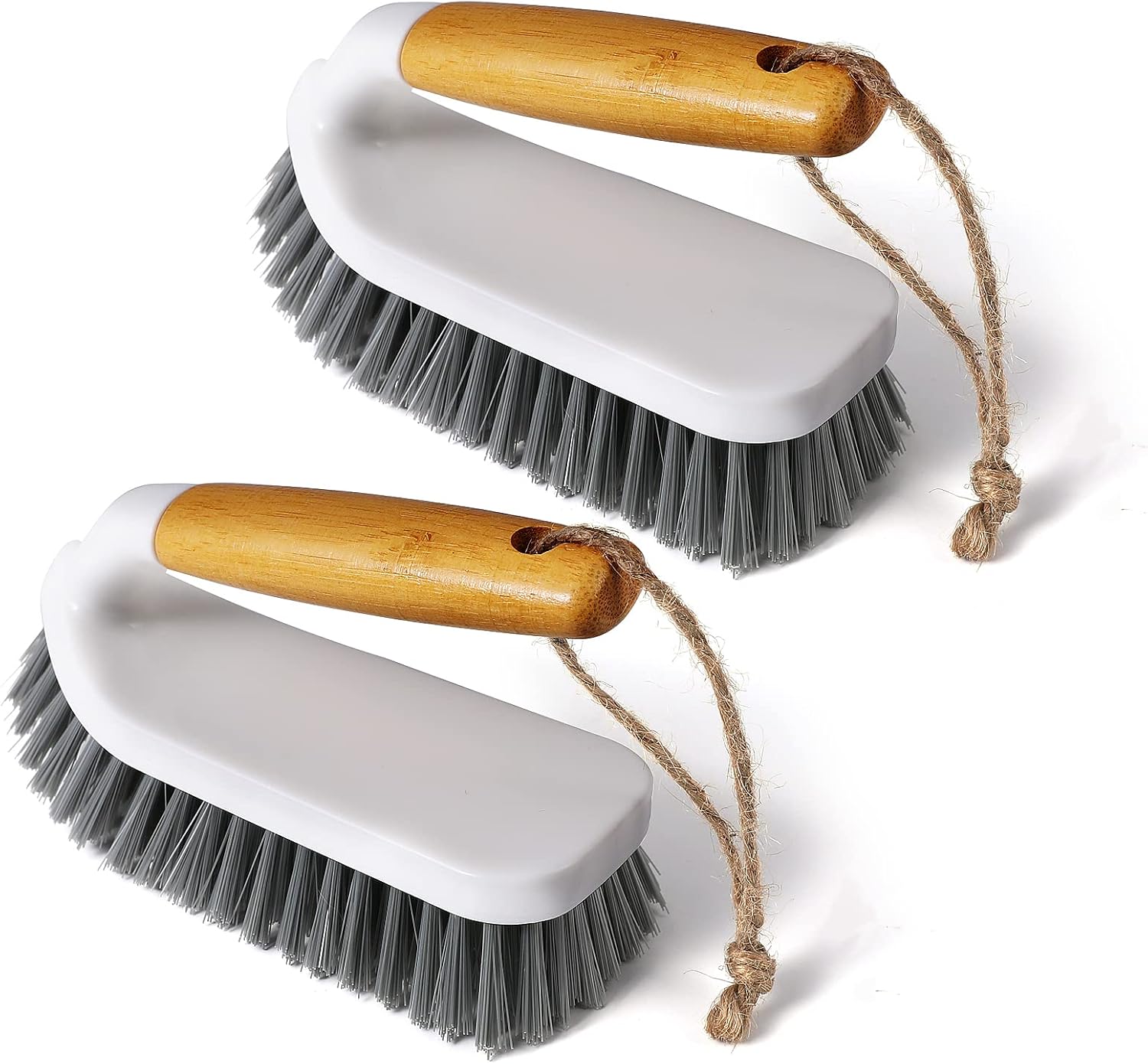 Eyliden 2-Piece Scrub Brush Set with Bamboo Handle for Efficient Cleaning