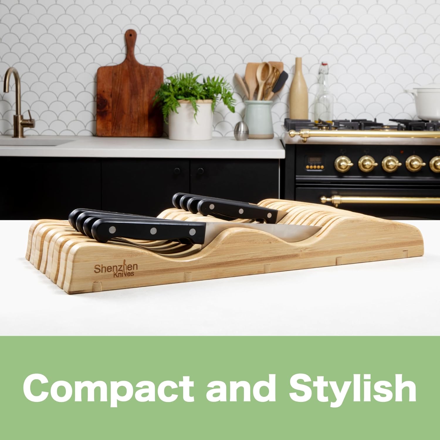 Durable Stylish X-Large In-Drawer Bamboo Knife Block