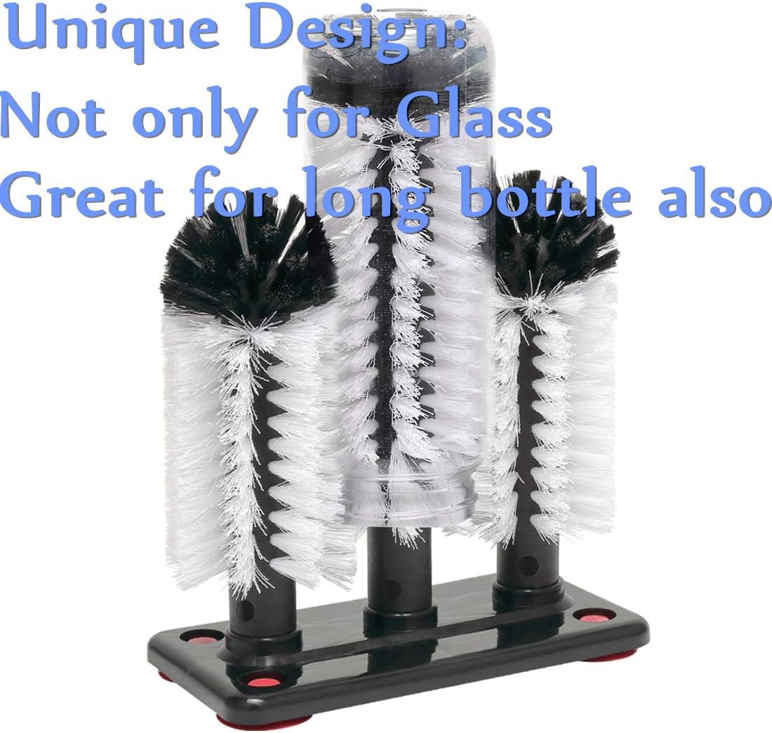 Triple-Ended Glass Washer Brush Set for Sinks with Suction Cup