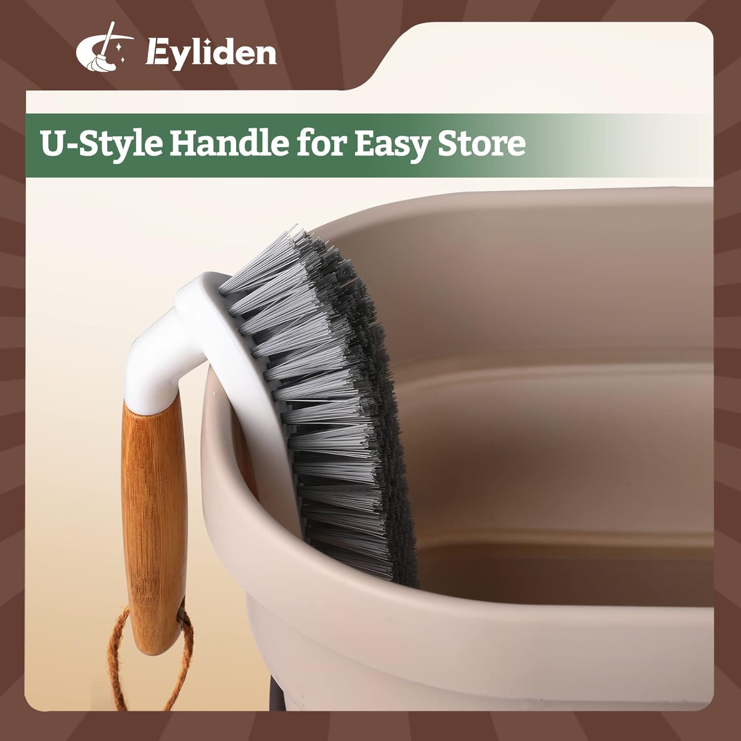 Eyliden 2-Piece Scrub Brush Set with Bamboo Handle for Efficient Cleaning