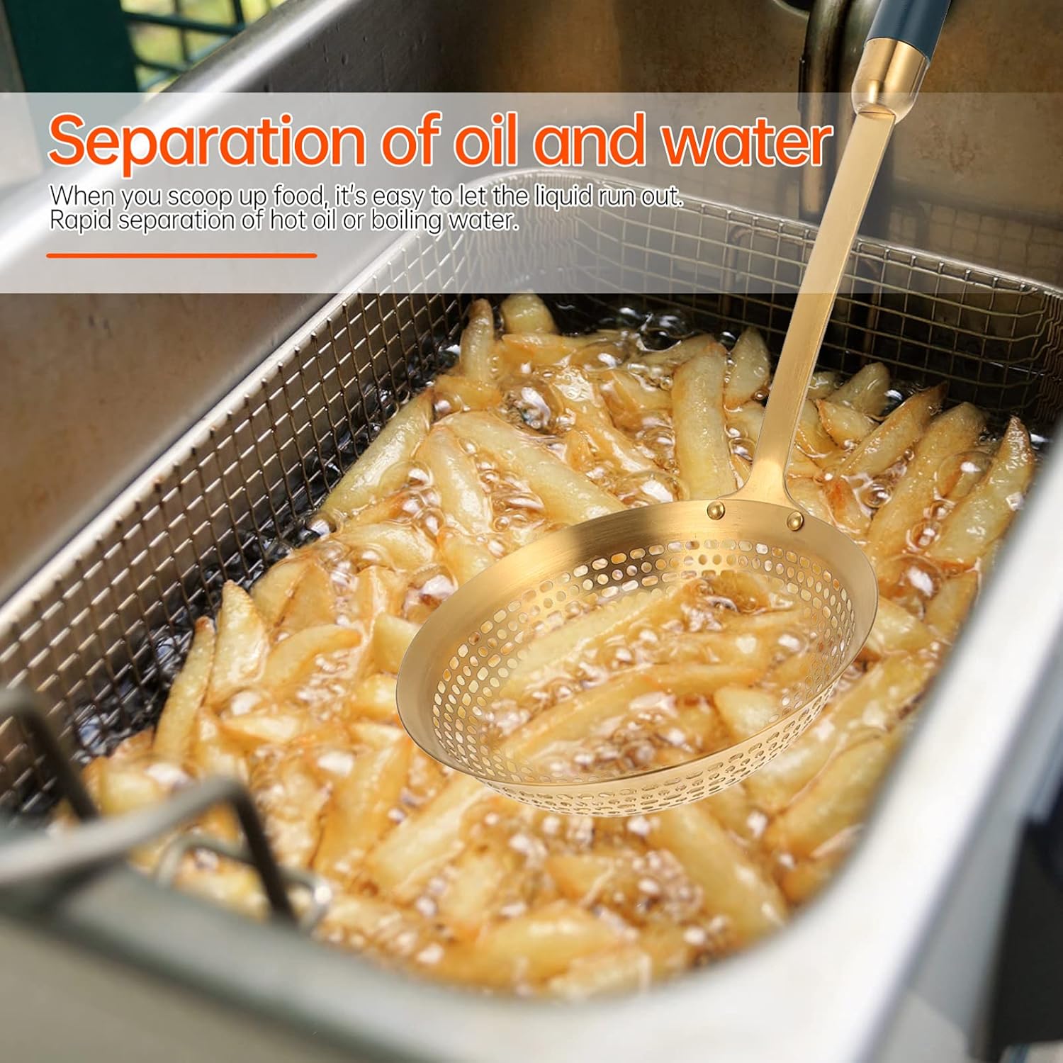 Hemoton Stainless Steel Frying Skimmer Spoon