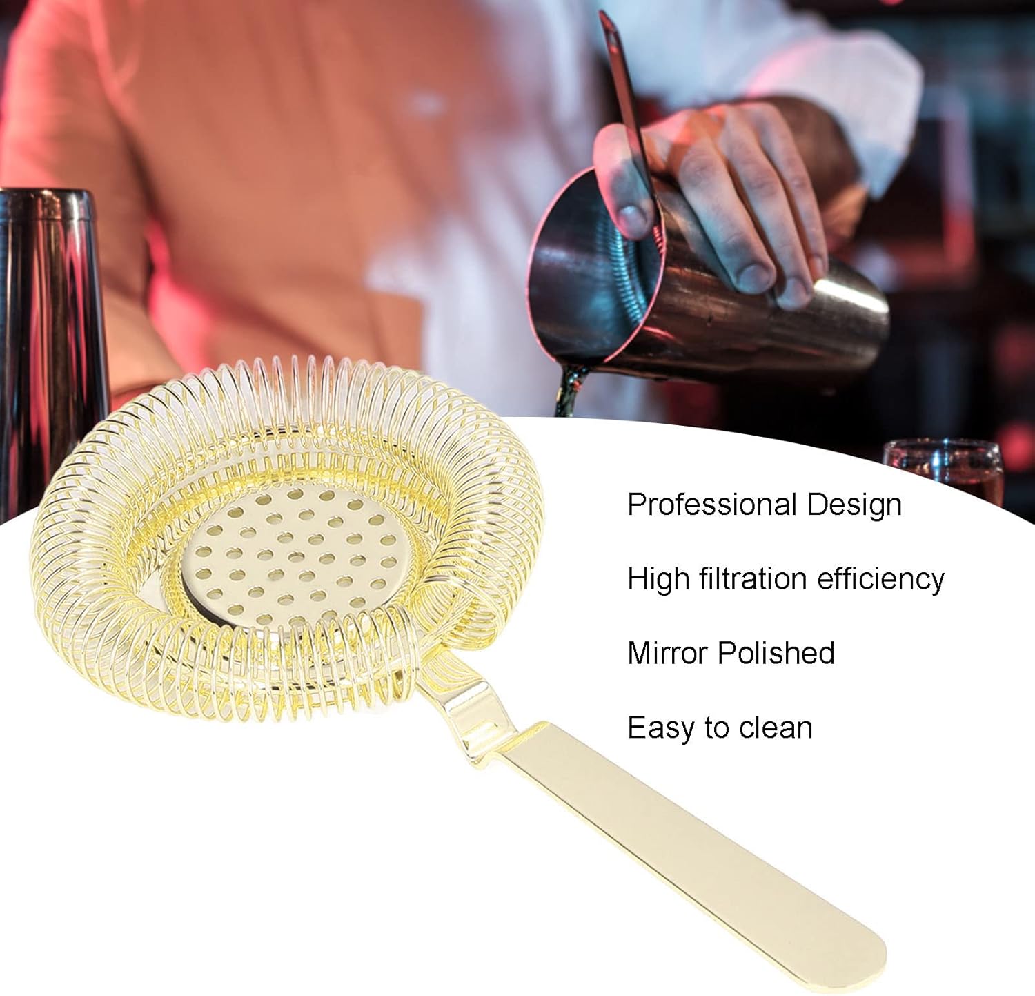 Clean Durable Stainless Steel Cocktail Strainer for Home Bar Use