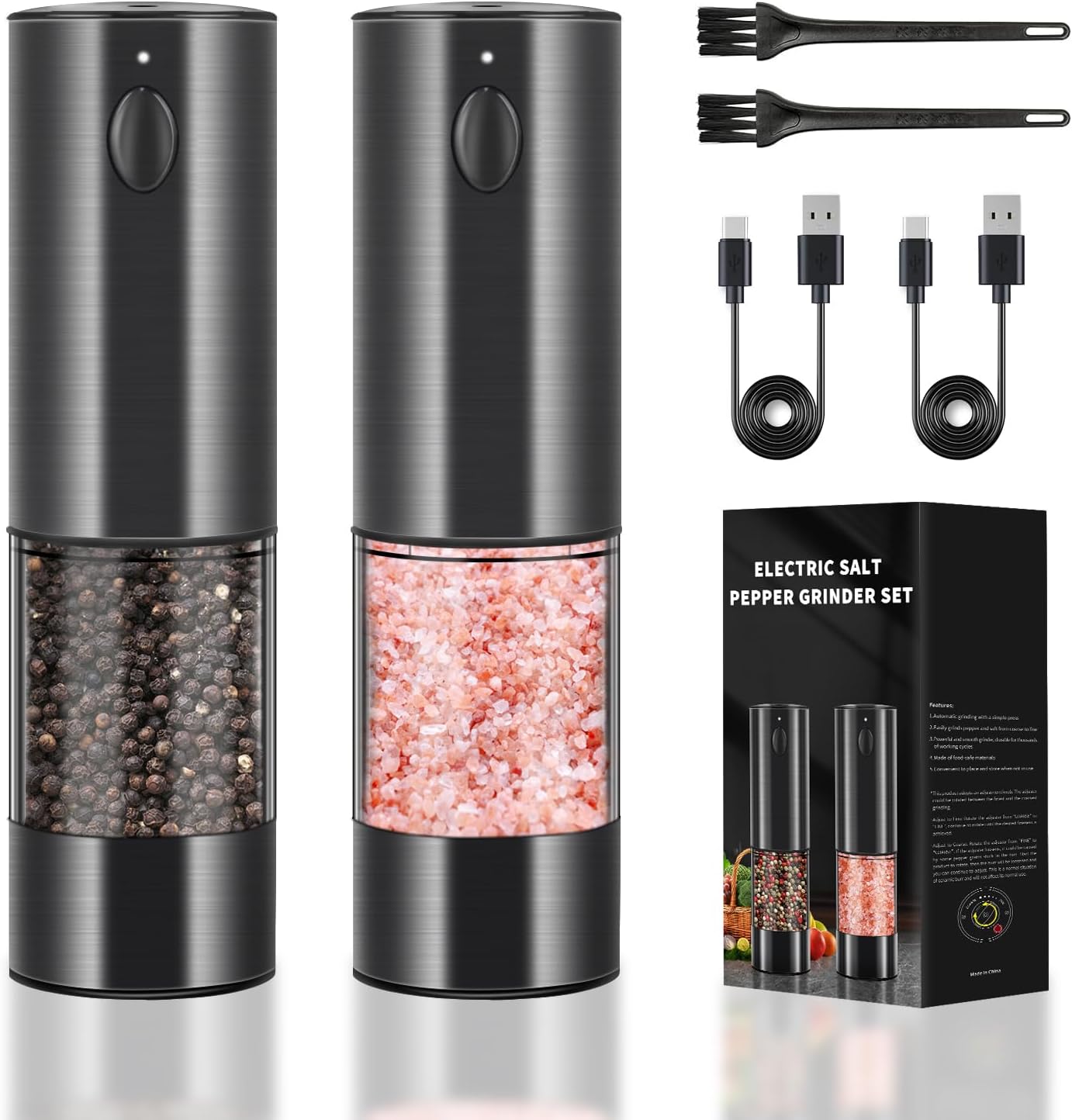 Haomacro Electric Salt and Pepper Grinder Set with LED Lights