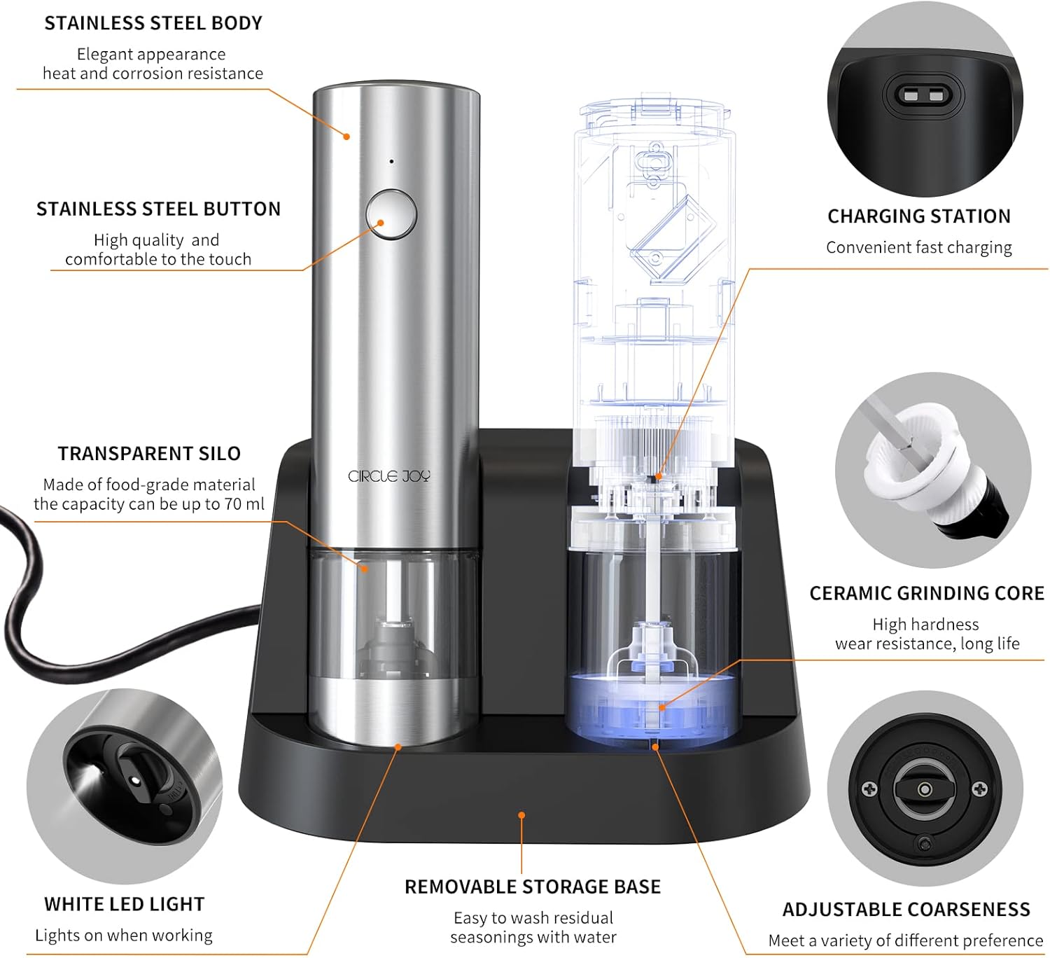 CIRCLE JOY Electric Salt Pepper Grinder Set Automatic Durable