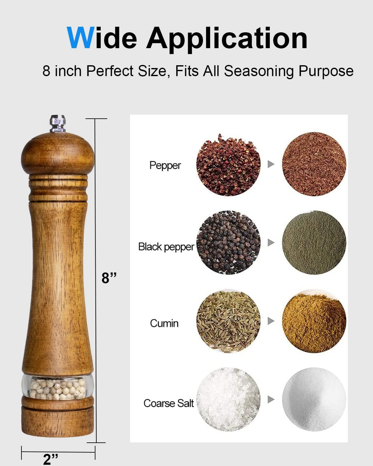 Adjustable Wooden Pepper Grinder for Precision Grading