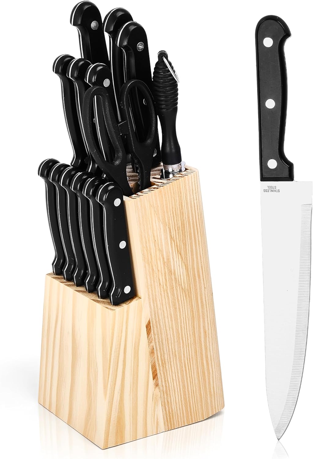 Bruntmor Black Professional Kitchen Knives Set with Built-in Sharpener