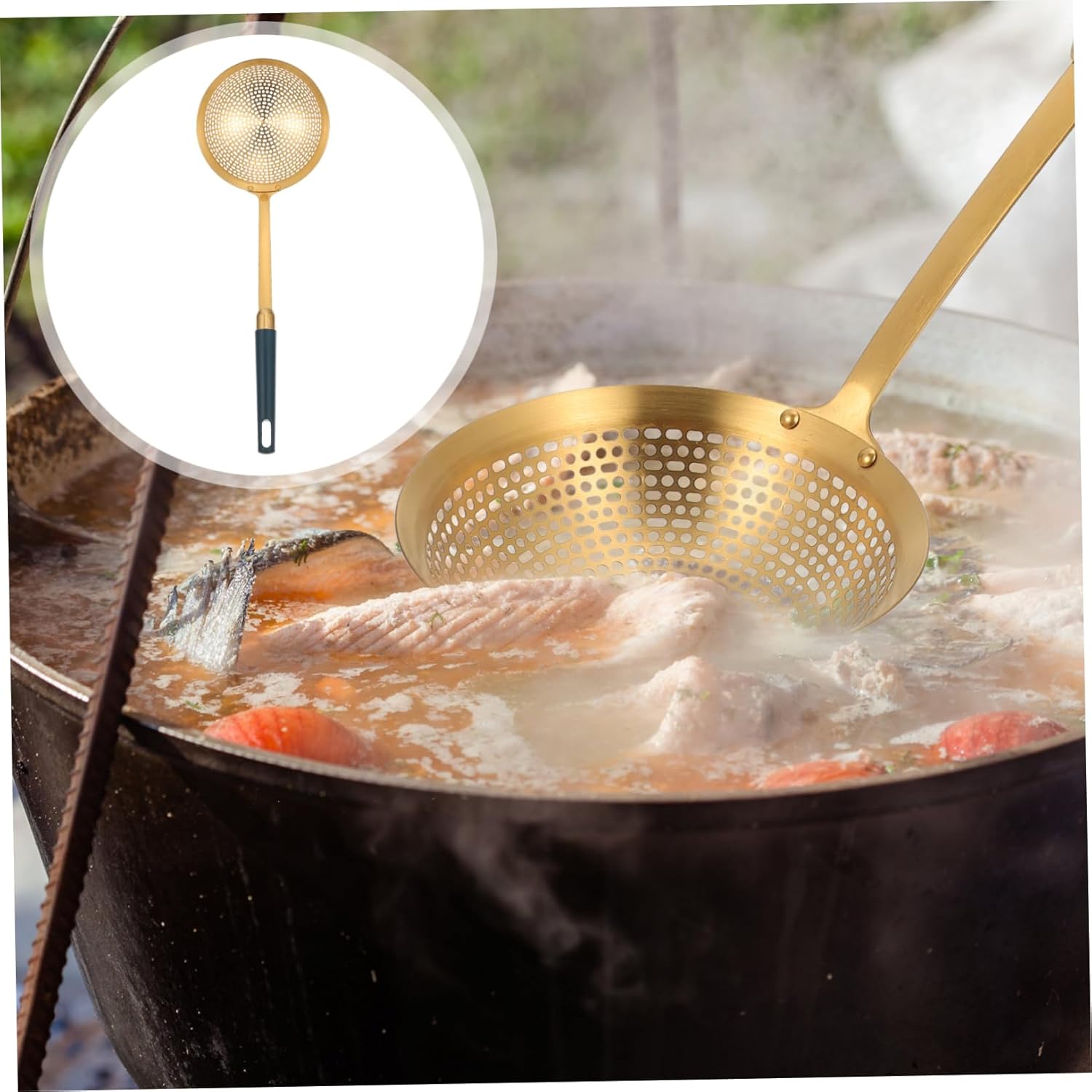 GRIRIW Plastic Skimmer Ladle Set Stainless Steel Cooking Strainer