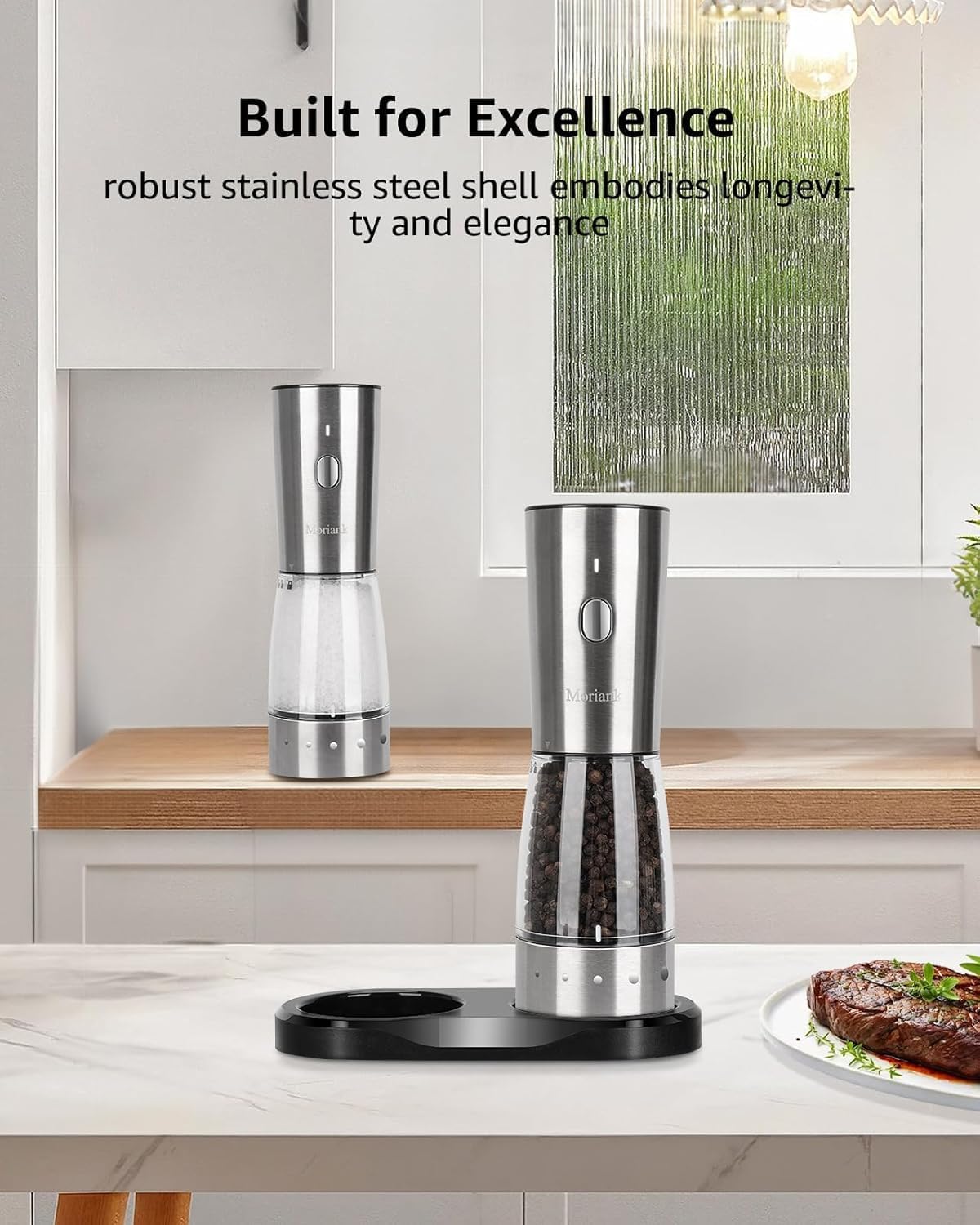 Moriank Electric Salt and Pepper Grinder Set Rechargeable Stainless Steel Tool