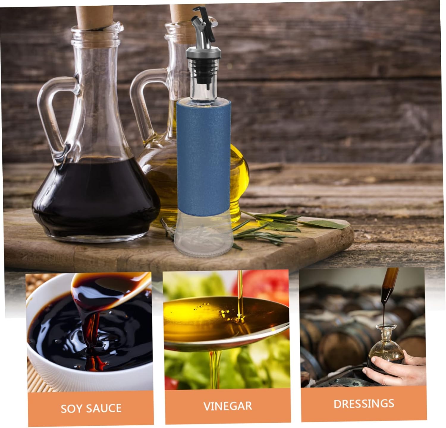 STOBAZA 1 Set Condiment Bottles Oil Vinegardispenser Stainless Steel Glass Design