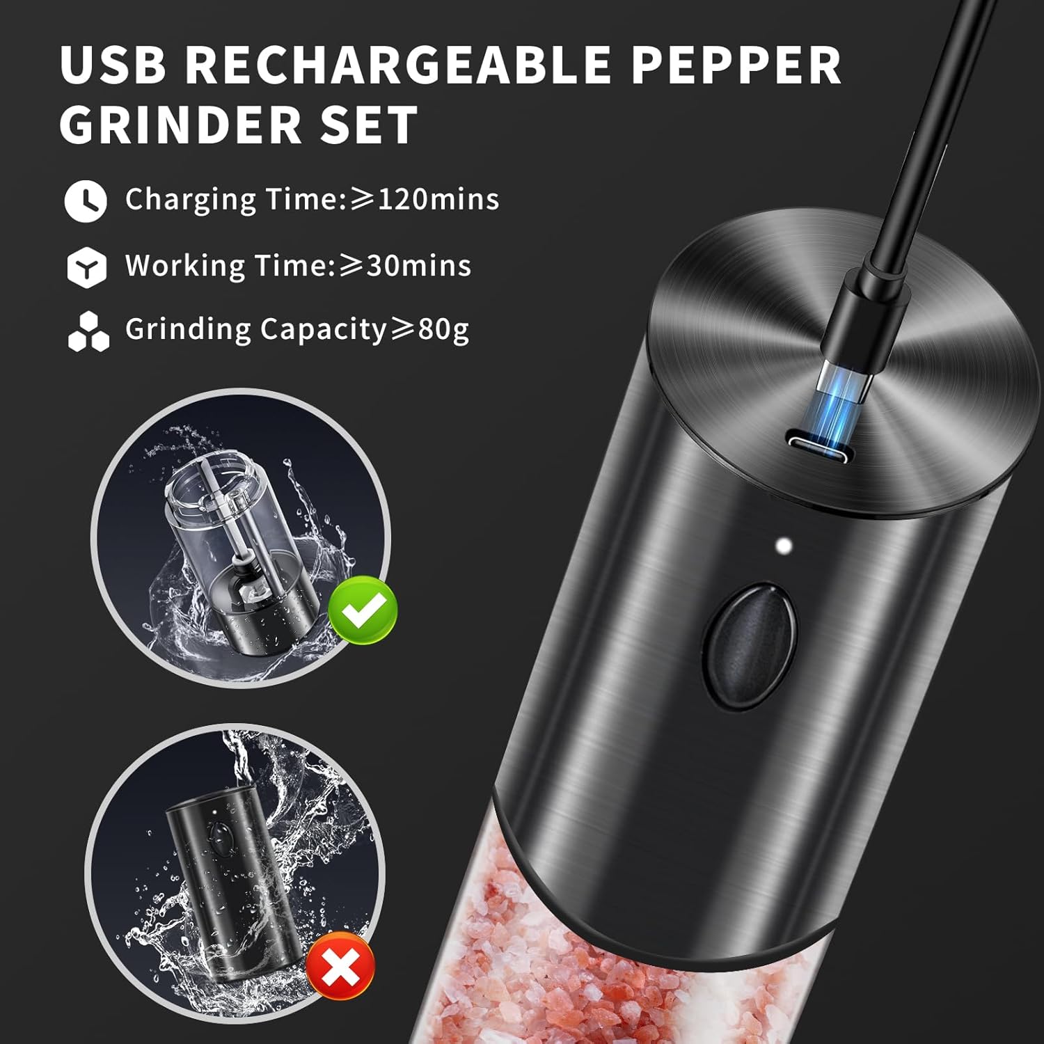 Haomacro Electric Salt and Pepper Grinder Set with LED Lights