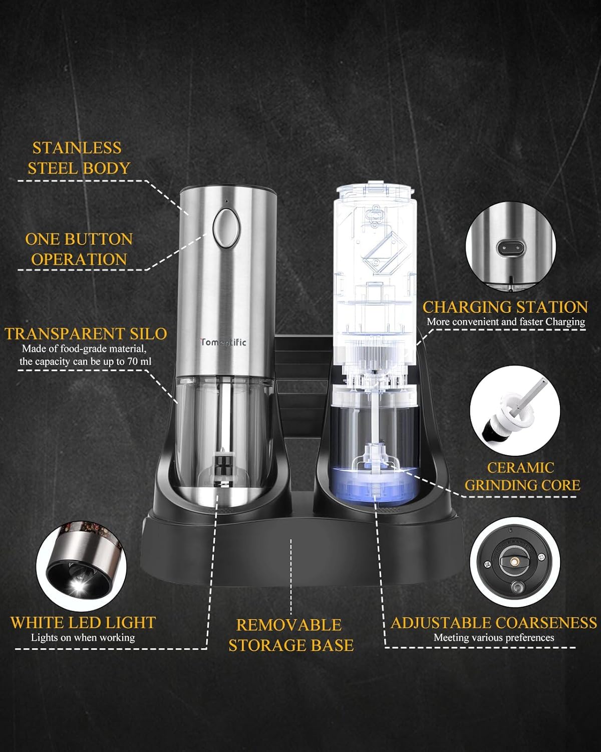 Electric Salt and Pepper Grinder Set