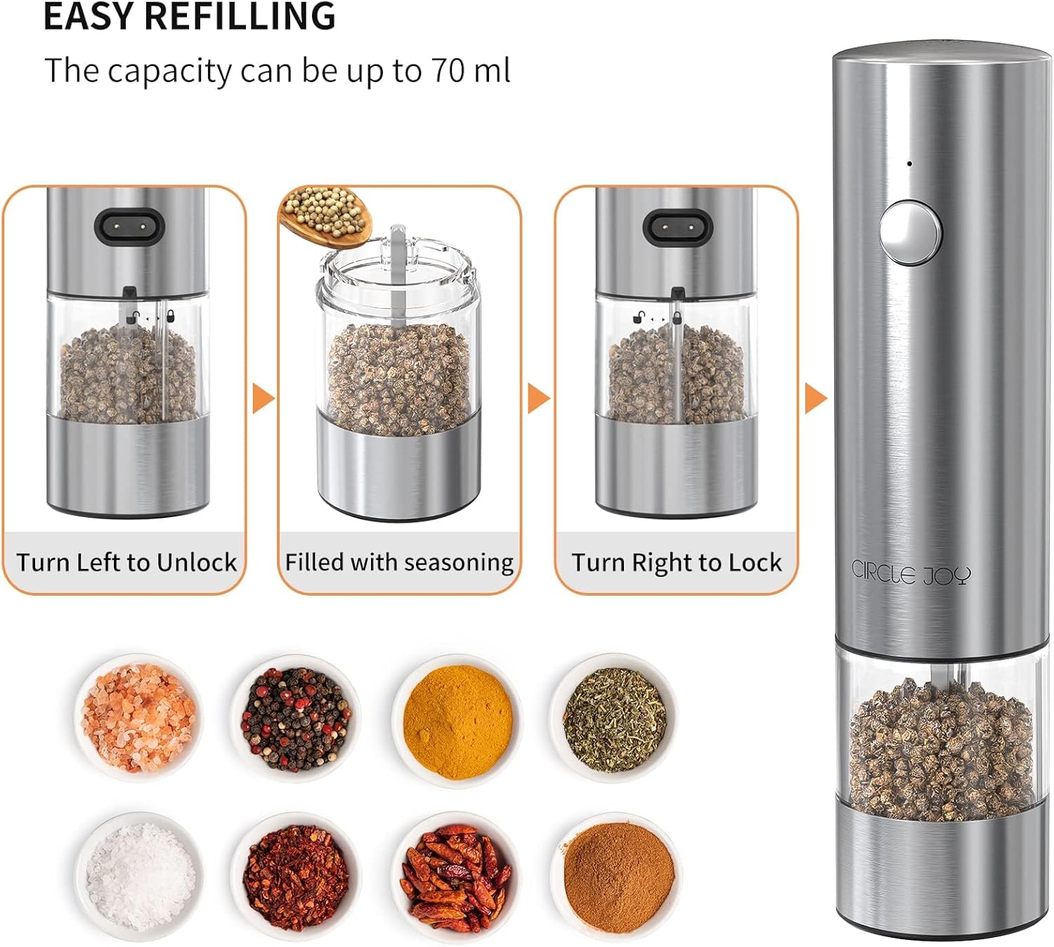CIRCLE JOY Electric Salt Pepper Grinder Set Automatic Durable