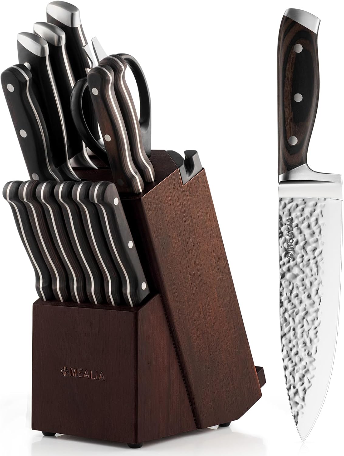 Mealia 15-Piece Kitchen Knife Set - Effortlessly Sharp Blocking Built-in