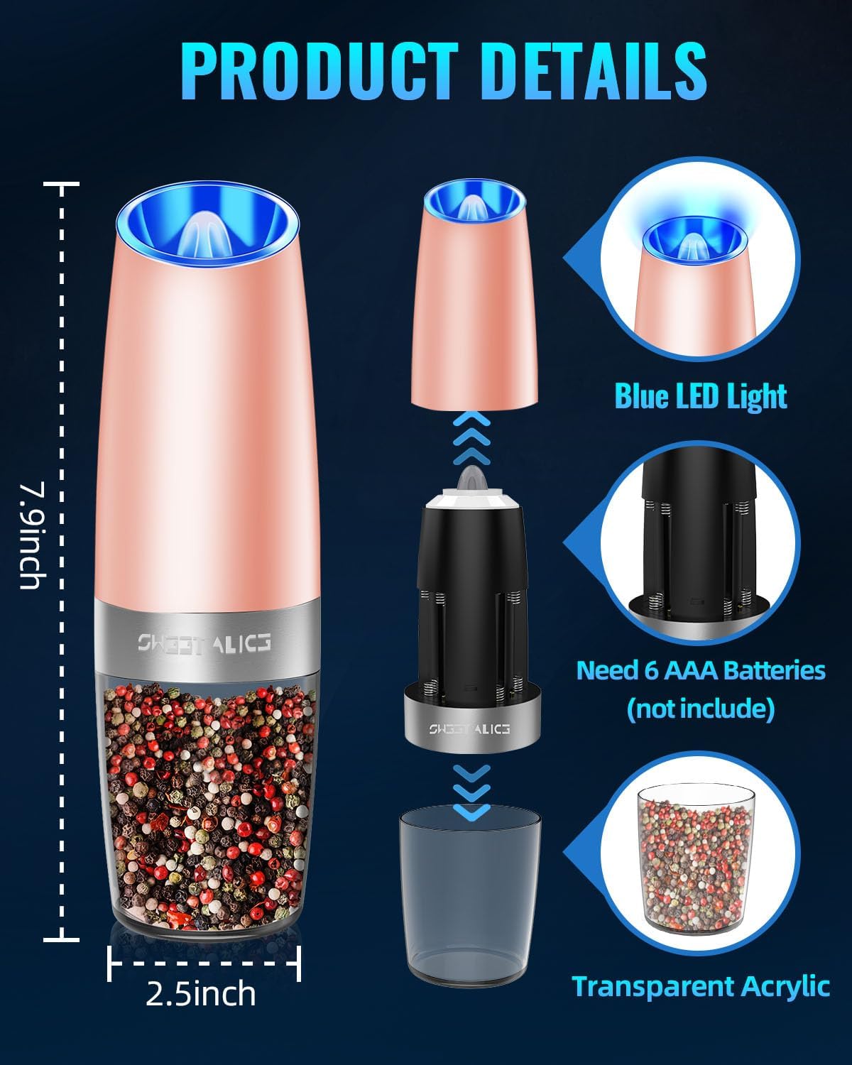 Vivid Electric Pepper and Salt Grinder Set 2-Pack