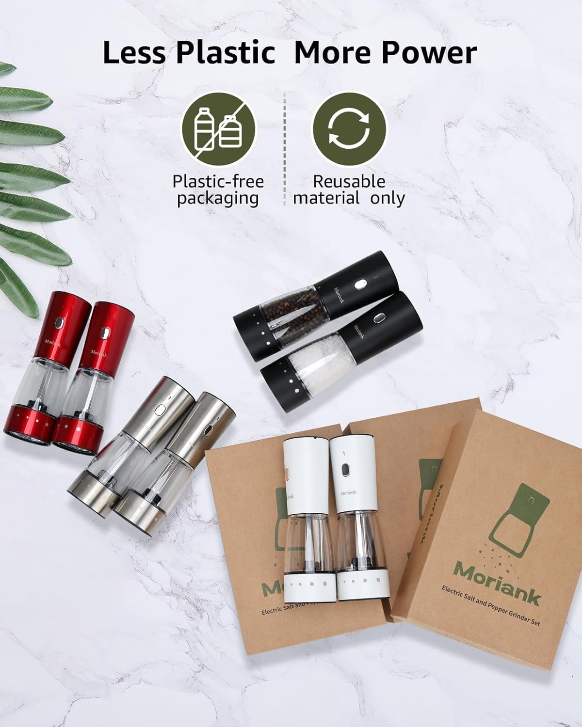 Moriank Electric Salt and Pepper Grinder Set Rechargeable Stainless Steel Tool