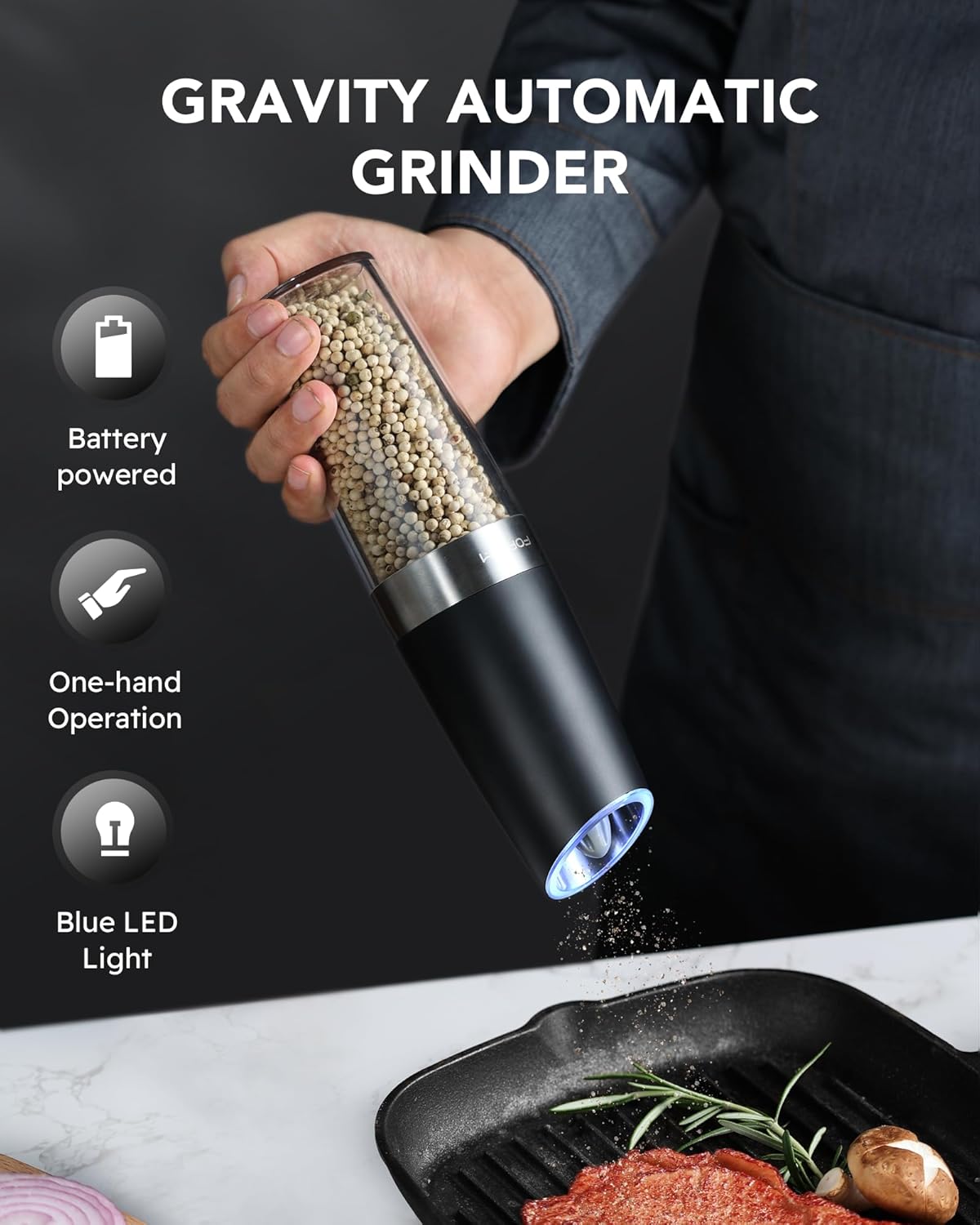 FORLIM Electric Salt Pepper Grinder Set 9 oz Adjustable Powerful