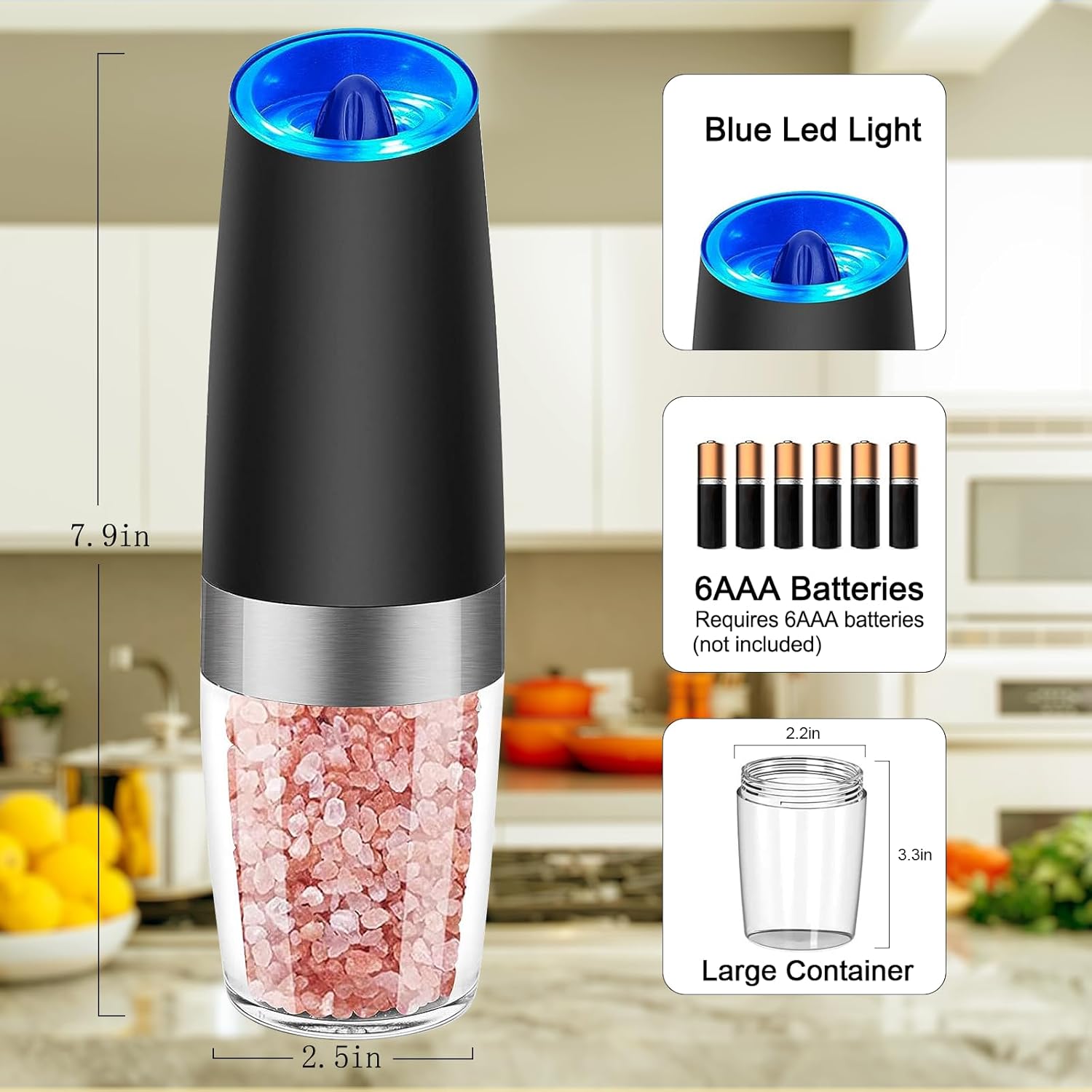 Elegant Electric Salt Pepper Mill Set with LED Light