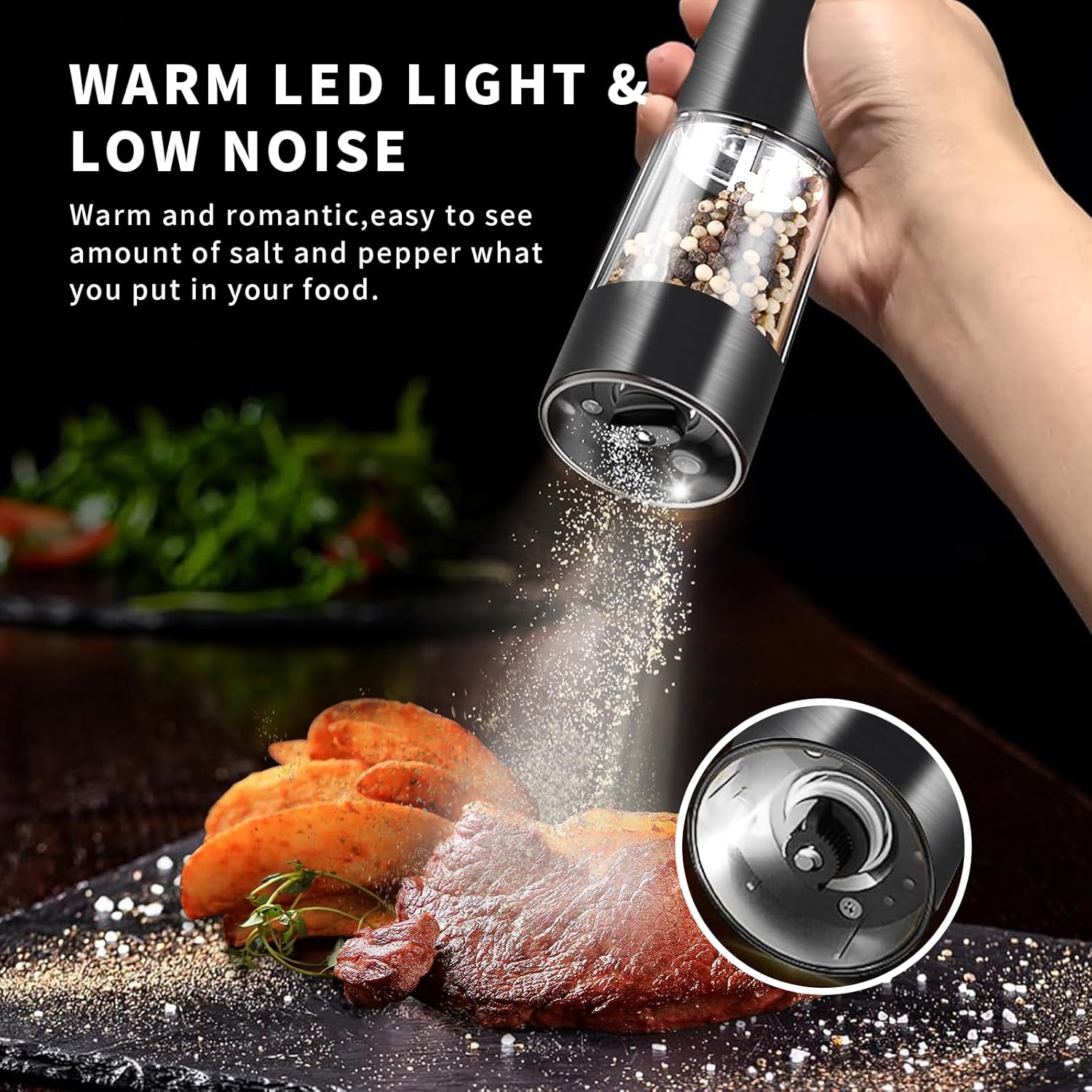 Haomacro Electric Salt and Pepper Grinder Set with LED Lights