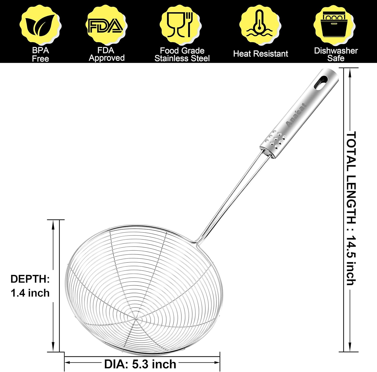 Anaeat 53 Stainless Steel Spider Strainer Skimmer