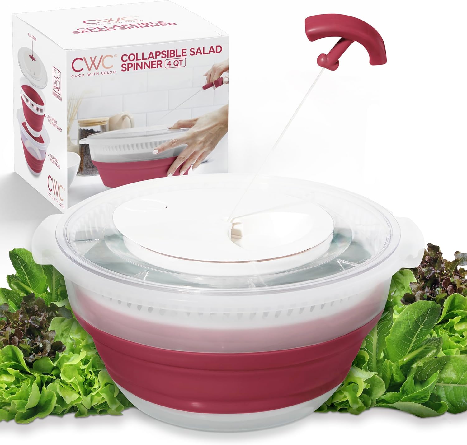 Collapsible Salad Spinner SA 4 QT Durable Kitchen Essential with Rose Design