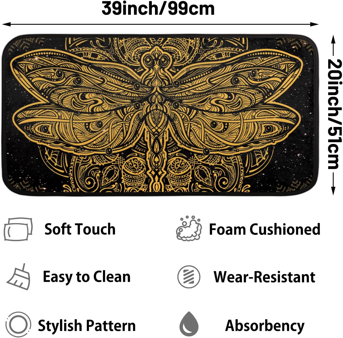 Funky Qiu Mandala Butterfly Anti-Fatigue Kitchen Mat Waterproof Non-Slip 39x20